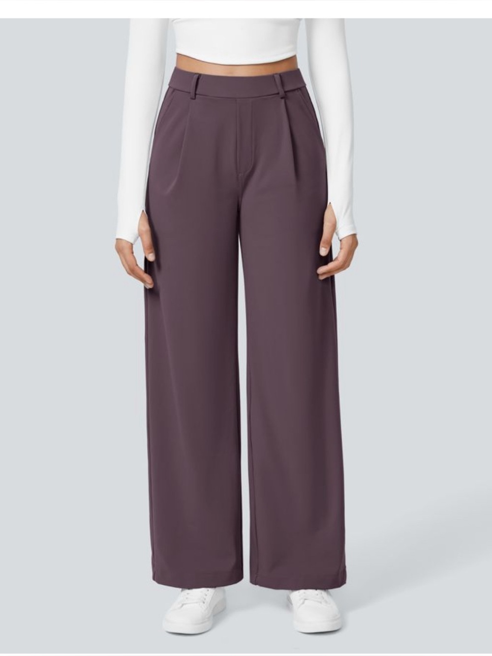 Halara Wide Leg Pleated Trousers - Dusky Evening Purple (PETITE)